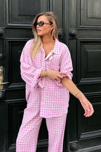 Pink Plaid Loose Casual Two Piece Set image 3