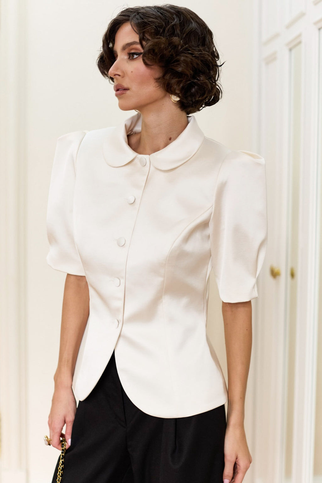 Chic Tie Waist Puff Sleeve Slim Blouse image 7