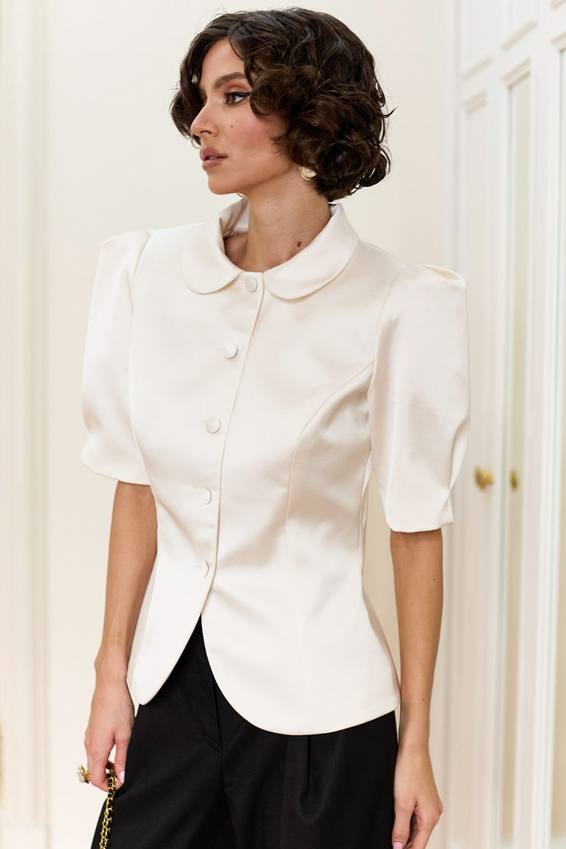 Chic Tie Waist Puff Sleeve Slim Blouse image 7