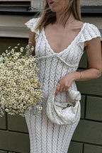 Ruffled Knit Backless V-Neck Boho Dress image 4