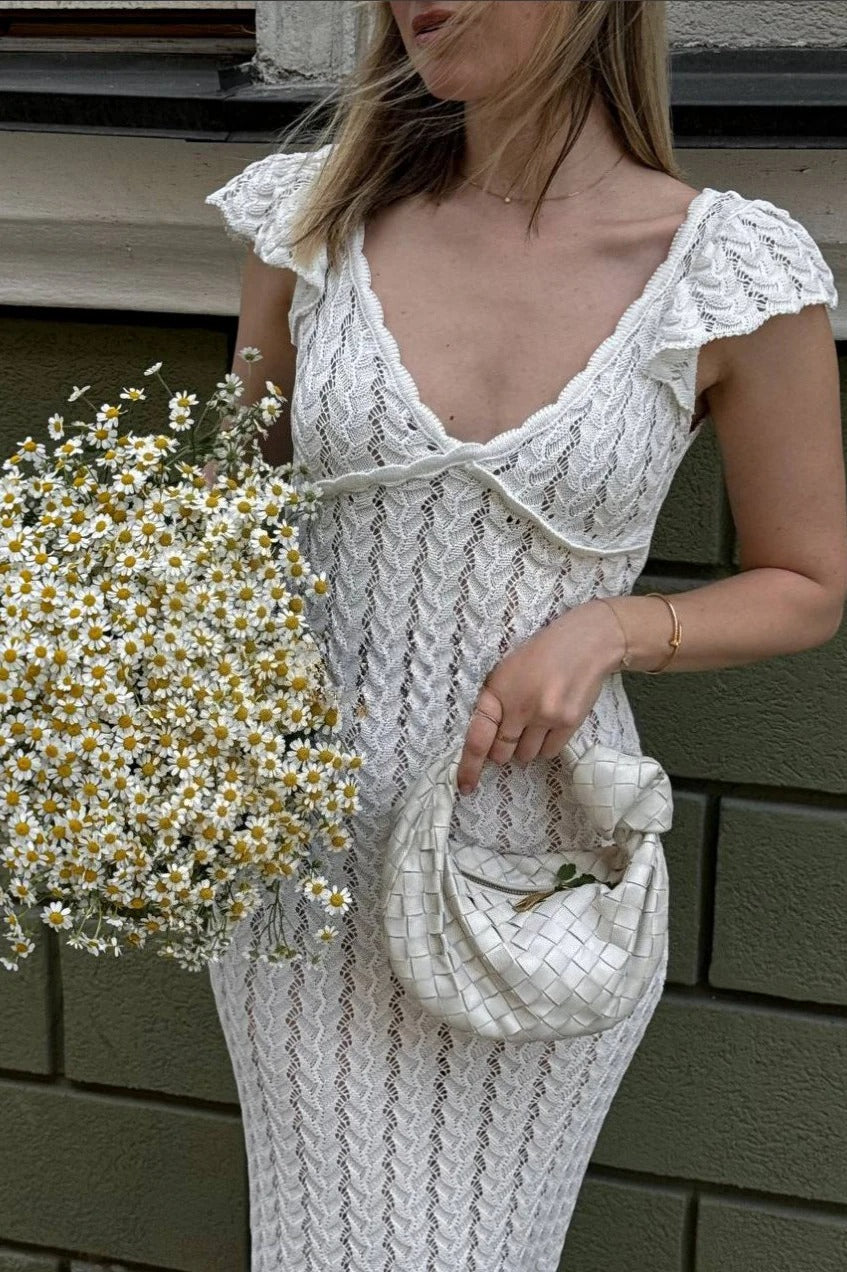 Ruffled Knit Backless V-Neck Boho Dress image 4