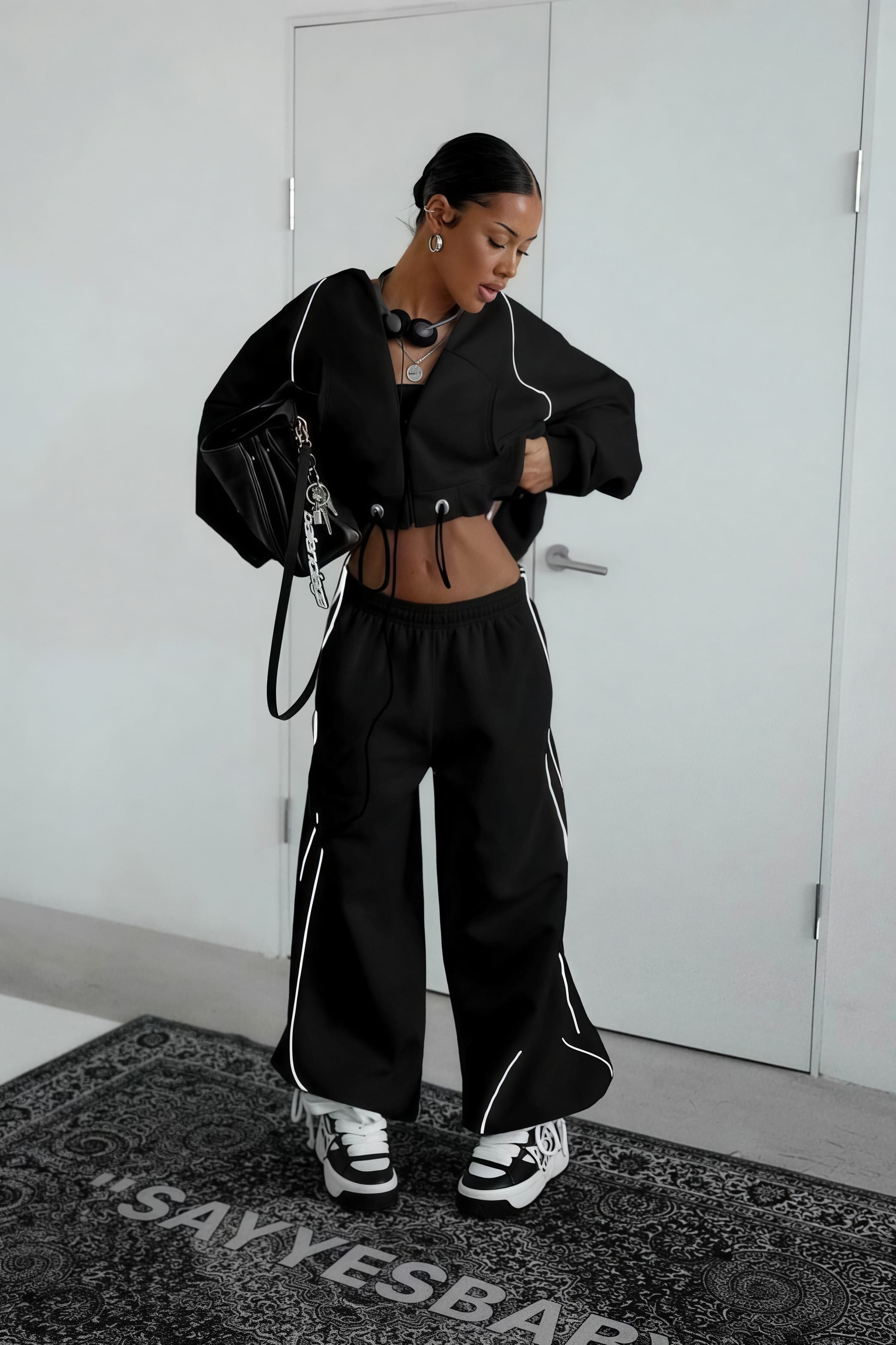 Color Block Striped Hooded Zipper Loose Two Piece Set image 9