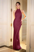 Halter Backless Satin Party Dress image 5