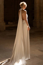 Deep V Halter Minimalist Train Reception Dress image 4
