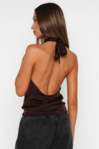 Elegant Hollow Solid Satin Halter Top image 9