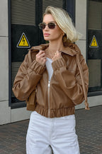 Black Faux Leather Hooded Loose Streetwear Jacket image 8