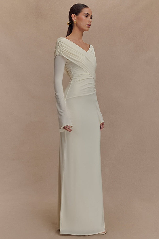 V-Neck Ruched Maxi Boho Dress image 2