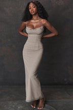 Sexy Cami V-neck Solid Color Bodycon Maxi Dress image 1