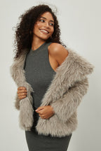 Faux Fur Notch Lapel Winter Coat image 3