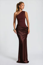 Satin Splice Ruched Slim Maxi Dress image 2