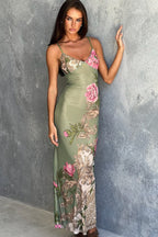 Elegant Spaghetti Strap Maxi Floral Dress image 1