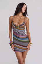 Sexy Color Block Stripe Cami Backless Mini Dress image 3