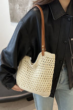 Marina Woven Tote detail view styled for Avrienne