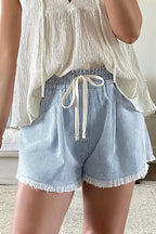 Striped Raw Hem Denim Shorts image 2