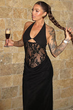 Sexy Sheer Lace Halter Open Back Bodycon Maxi Dress image 1