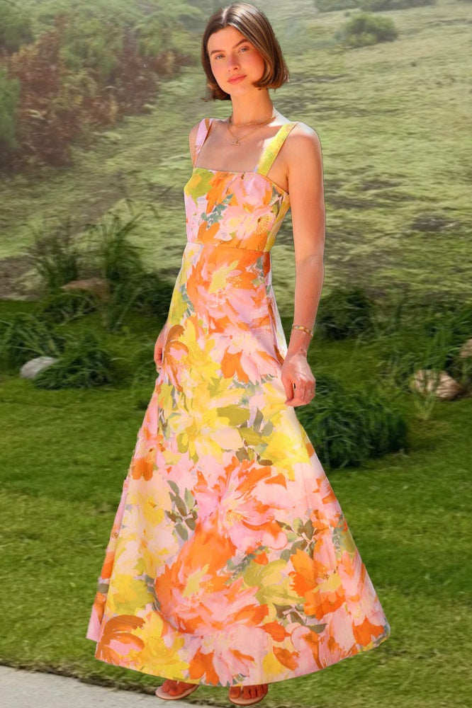 Floral Print Sleeveless Holiday Flowy Maxi Dress image 1