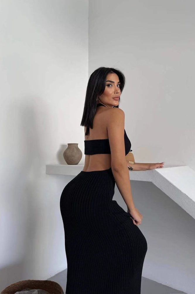 Sheer Halter Backless Maxi Dress image 5