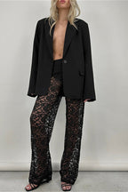 Lace Cutout Paneled High-Rise Straight Pants image 2
