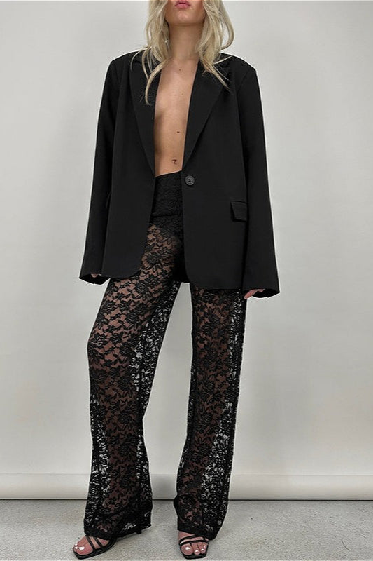 Lace Cutout Paneled High-Rise Straight Pants image 2