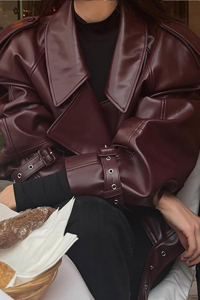 Burgundy Vintage Moto Coat image 2