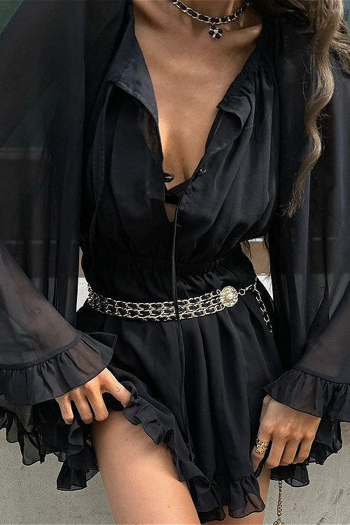 Black Mesh Sheer Ruched Waist Mini Dress image 2
