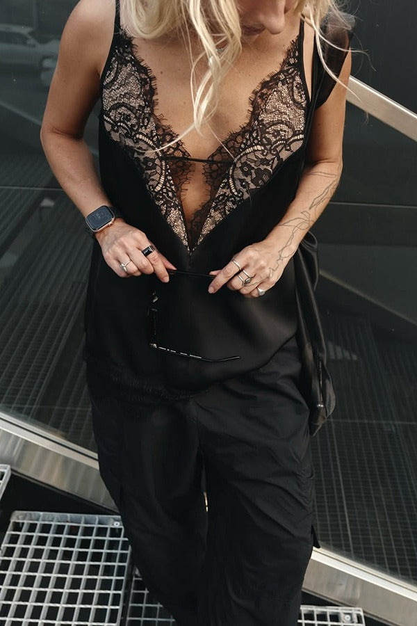 Sexy Lace Patchwork Deep V Neck Cami Top image 11