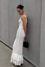V Neck Ruffle Backless Maxi Dress image 2