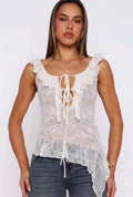Chic White Lace Tie Backless Tank Top image 9