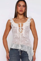 Chic White Lace Tie Backless Tank Top image 9