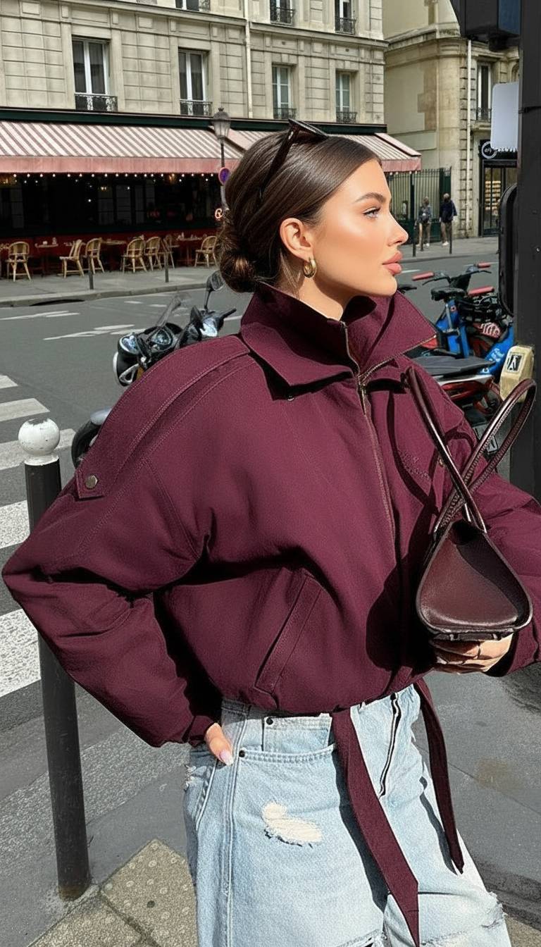 Plain Loose Short Stand Collar Jacket image 1