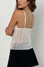 Casual Solid Lace Splice Slim Cami Top image 3