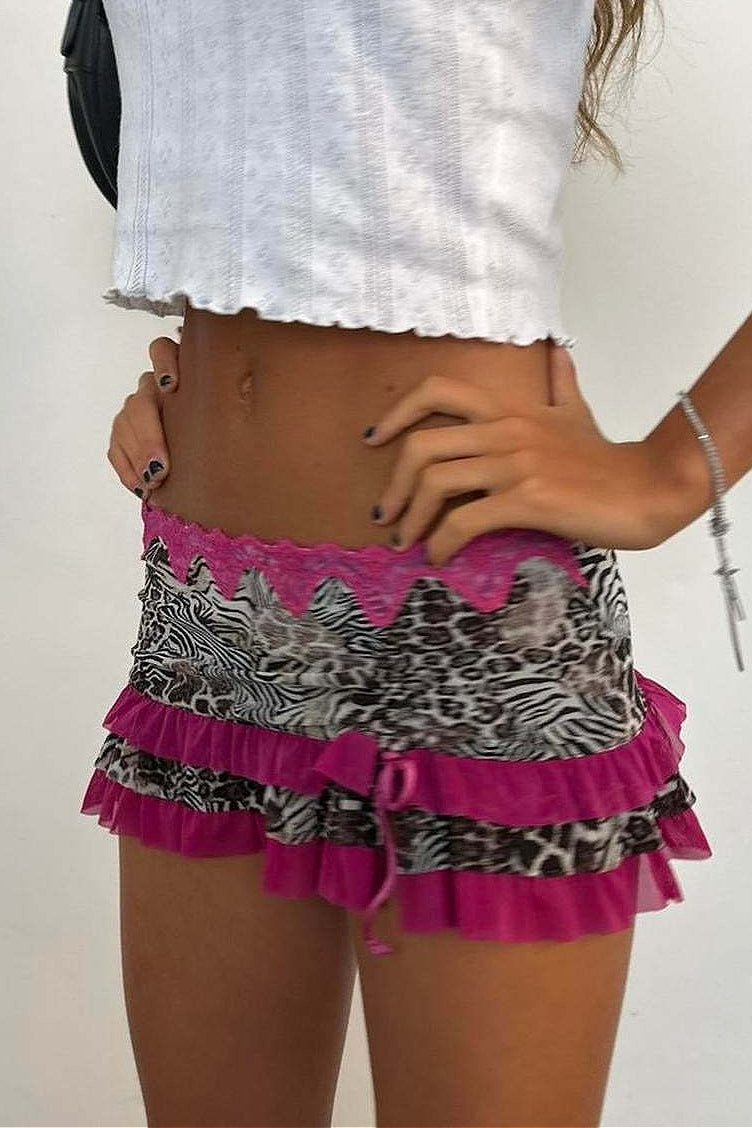Ruched Lace Color Block Leopard Skirt image 9