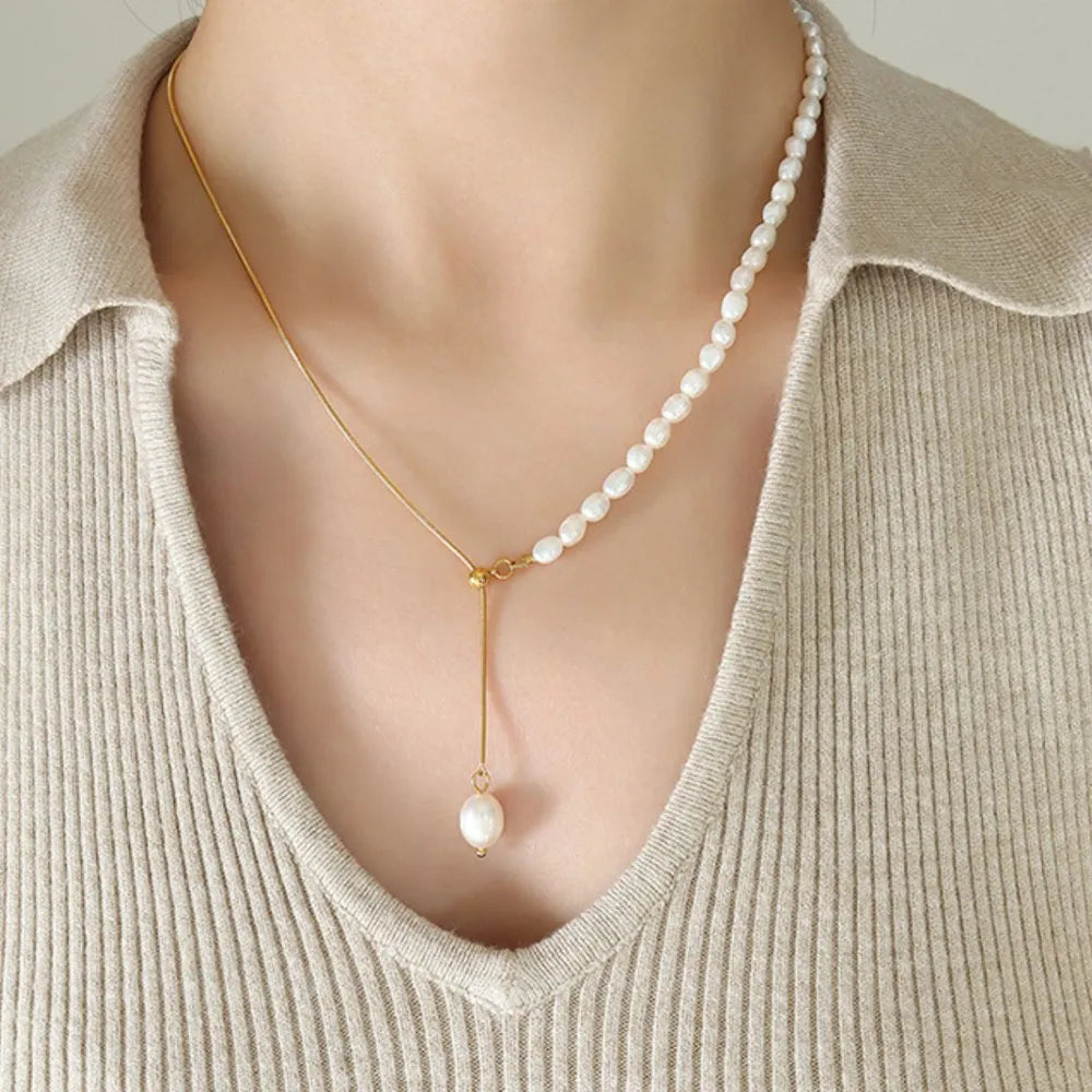 Tessa Pearl Necklace styled for Avrienne