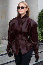 Stand Collar Trench Leather Jacket image 8
