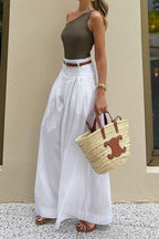 Solid Ruched High-Waisted Wide-Leg Pants image 3