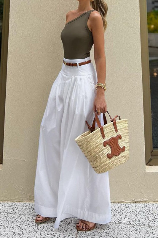 Solid Ruched High-Waisted Wide-Leg Pants image 3