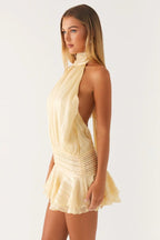 Elegant Halter Satin Jacquard Stripe Mini Dress image 6