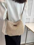 Aveline Straw Crossbody detail view styled for Avrienne