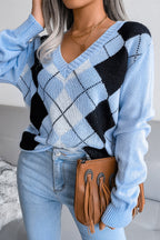 Argyle V-Neck Knit Pullover Sweater image 2