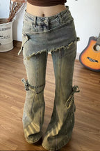 Vintage Fake Two Piece Bootcut Tie Waist Jeans image 1