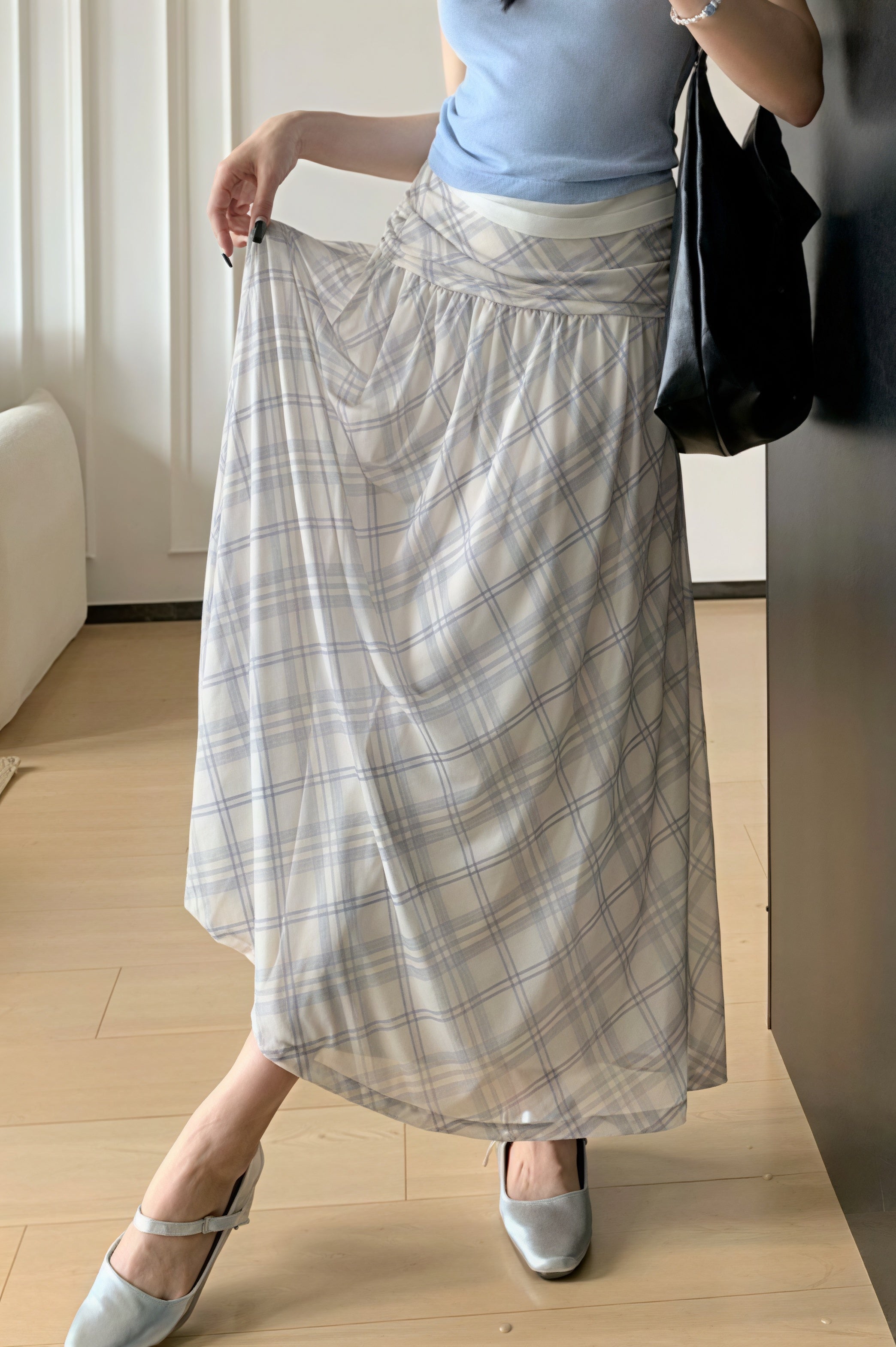 Gentle Plaid Pleated Mesh Skirt image 4