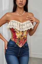 Art Print Lace Panel Boned Vintage Jacquard Cami Blouse image 3