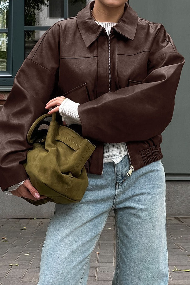Vintage Brown PU Leather Jacket image 1