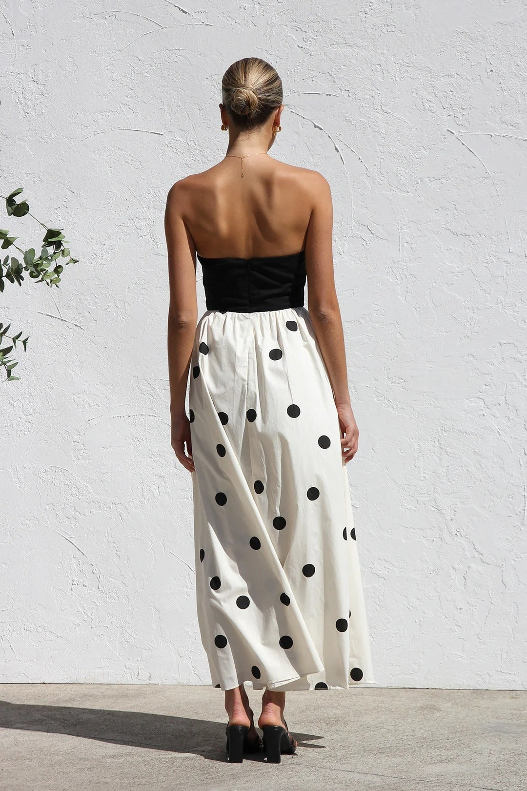 Polka Dot Print Strapless A-Line Maxi Dress image 4