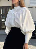 Puff Sleeve Stand Collar White Blouse image 3