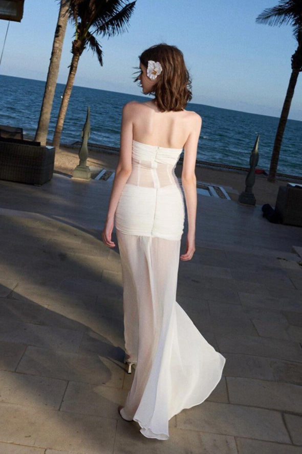 Solid Sheer Mesh Bandeau Maxi Dress image 4