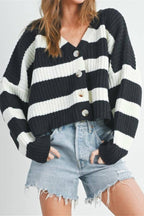 Loose Stripe V Neck Long Sleeve Knit Cardigan image 3