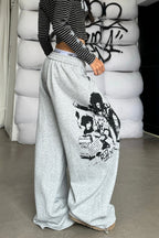 Street Style Graphic Letter Ribbon Curved Sweat Pants image 2
