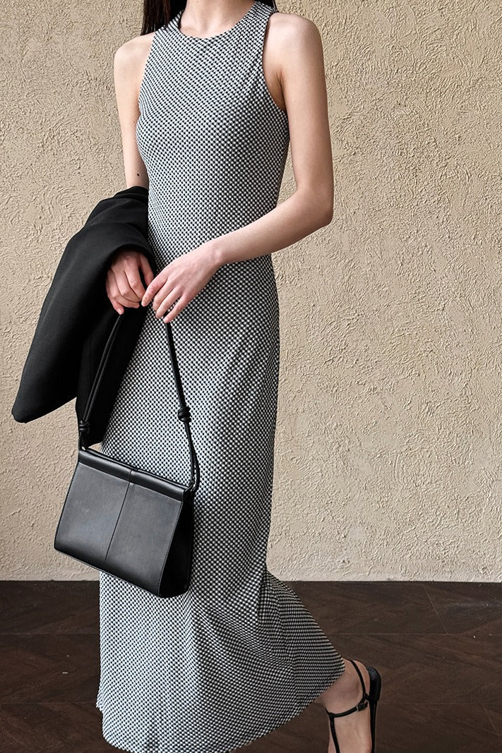 Sleeveless Checkered Bodycon Maxi Dress image 4
