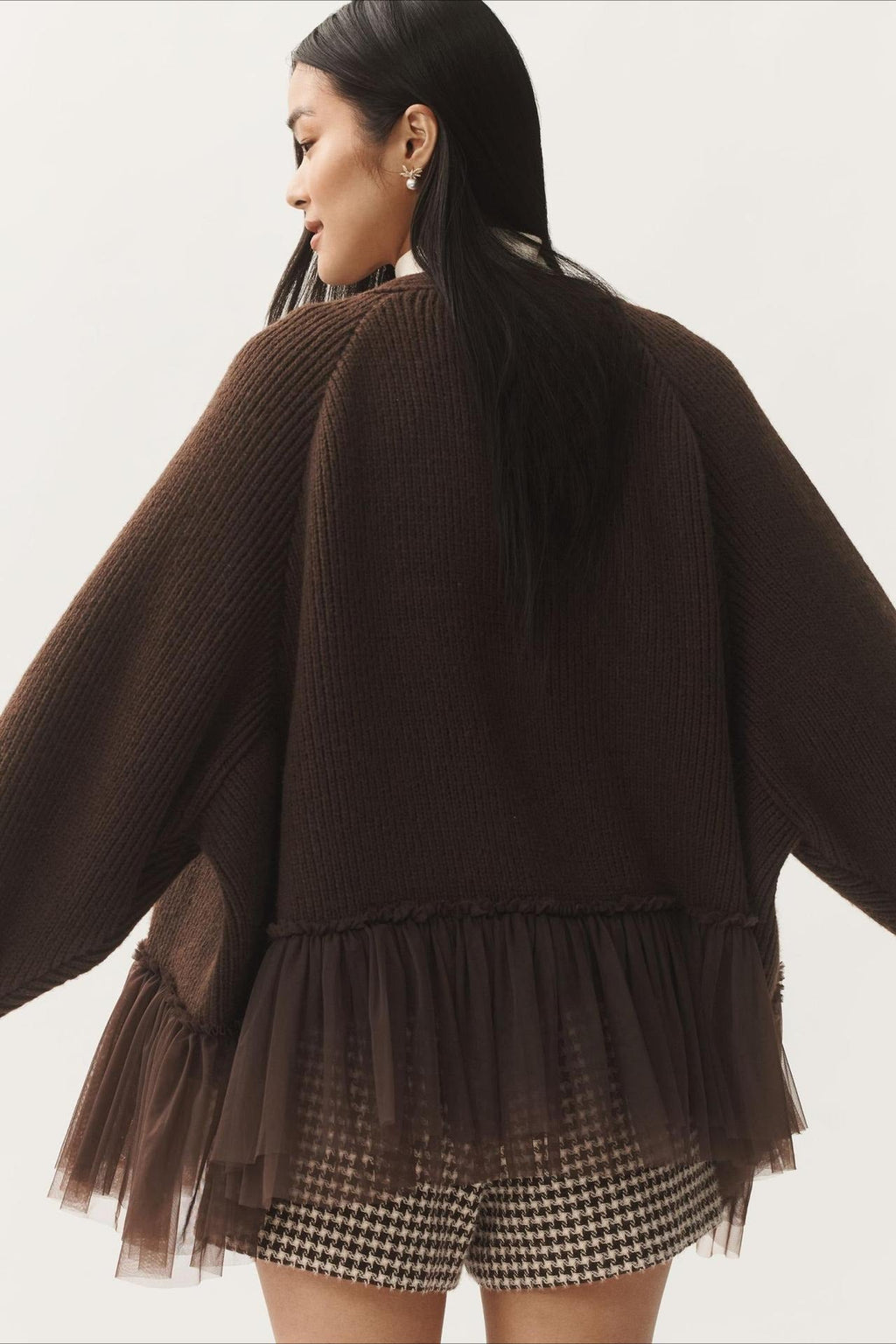 Ruffled Tulle Knit Long-Sleeve Cardigan image 8